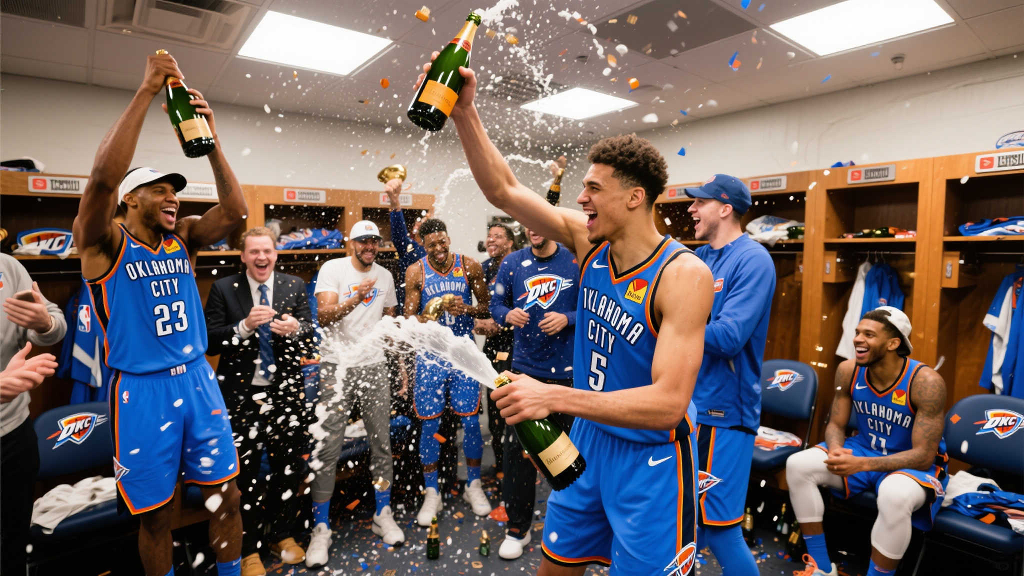 雷霆队更衣室香槟派对:NBA官推见证欢庆时刻 雷霆队更衣室香槟派对:NBA官推见证欢庆时刻